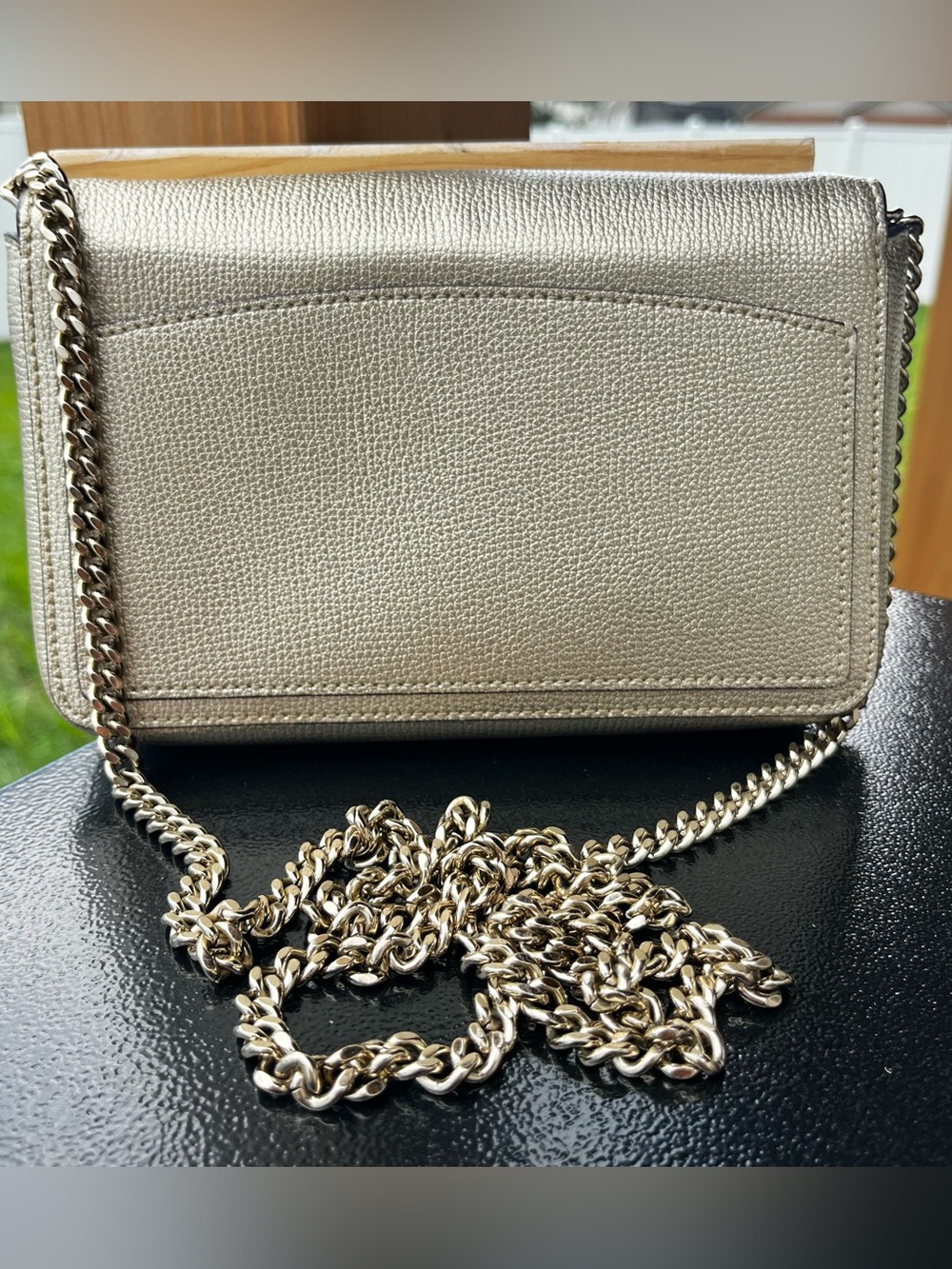 Kate Spade New York Metallic Gold Crossbody Wallet Purse Chain Strap Leather - Picture 4 of 11